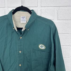 Vintage Green Bay Packers Button Up Shirt Mens XL Green